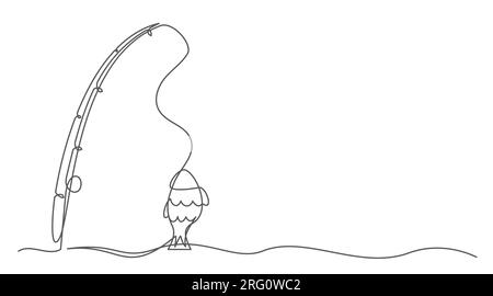 Fishing One line drawing isolated on white background Stock Vector