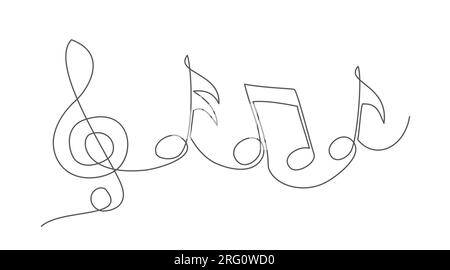 Music notes One line drawing on white background Stock Vector