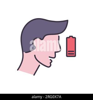 Fatigue related vector icon. The head of man and battery with low charge. Fatigue sign. Isolated on white background. Editable vector illustration Stock Vector