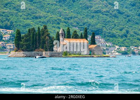 Benedictine monastery on Saint George (Sveti Dordje) Island. Kotor Bay, Montenegro Stock Photo