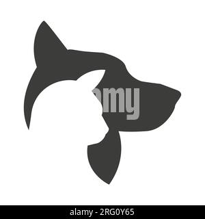 Cat dog pet head silhouette. Flat vector illustration isolated on white background. Stock Vector