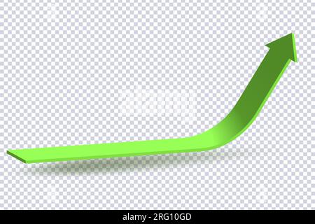 Growing Green Arrow up. Concept of sales symbol icon with realistic 3d arrow moving up. Growth chart sign. Flexible arrow indication statistic. Trade Stock Vector