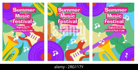 set of tropical nad music instrument for summer music festival poster template . abstract style painting vector illustration Stock Vector
