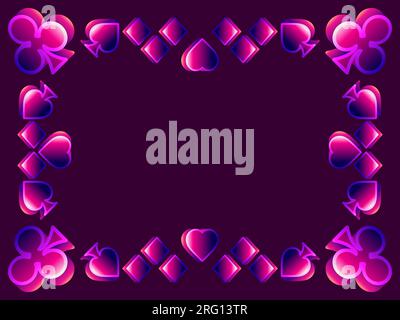 Frame with card suits: diamonds, hearts, clubs, spades in 3d style. Isometric symbols of card suits with gradient. Card game, casino. Design a templat Stock Vector