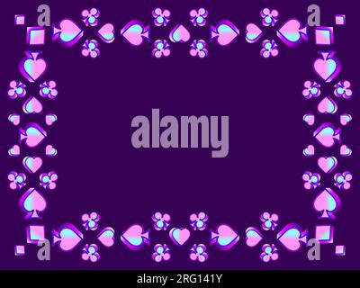 Frame with card suits: diamonds, hearts, clubs, spades in 3d style. Isometric symbols of card suits with gradient. Card game, casino. Design a templat Stock Vector