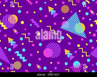 Memphis seamless pattern with geometric shapes in 80s style. Colorful geometric pattern. Design of promotional products, wrapping paper and printing. Stock Vector
