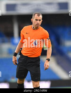 Referee Peter Bankes during the Pre Season Friendly match match between Brighton and Hove Albion and Rayo Vallecano at the Amex Stadium , Brighton , UK - 06 August 2023 -  Credit Simon Dack / Telephoto Images  Editorial use only. No merchandising. For Football images FA and Premier League restrictions apply inc. no internet/mobile usage without FAPL license - for details contact Football Dataco Stock Photo