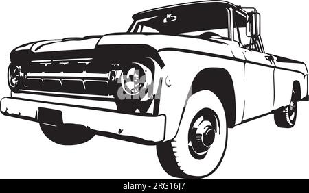 Vintage american pickup truck silhouette vector illustration Stock Vector