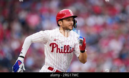 Philadelphia Phillies' Trea Turner plays during the third inning of a  baseball game, Wednesday, April 12, 2023, in Philadelphia. (AP Photo/Matt  Rourke Stock Photo - Alamy