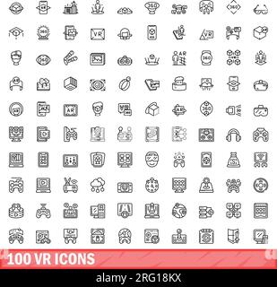 100 vr icons set. Outline illustration of 100 vr icons vector set isolated on white background Stock Vector