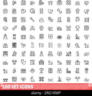 100 vet icons set. Outline illustration of 100 vet icons vector set isolated on white background Stock Vector