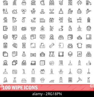 100 wipe icons set. Outline illustration of 100 wipe icons vector set isolated on white background Stock Vector