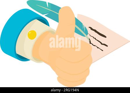 Election program icon isometric vector. Man hand with thumb up and paper and pen. Candidate program, political concept Stock Vector