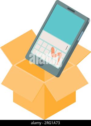 Smartphone delivery icon isometric vector. Open postal box and modern smartphone. Postal delivery concept Stock Vector