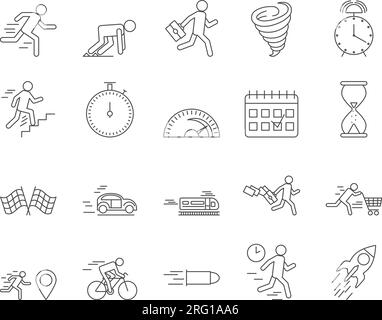 To Be in a Hurry Icons Set. Rush, Hurry, Late. Editable Stroke. Simple Icons Vector Collection Stock Vector