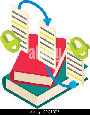 Ordered record icon isometric vector. Web page transition arrow and closed book. Digital money, cryptocurrency concept Stock Vector