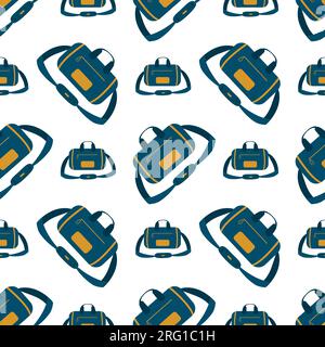 Seamless pattern. Various sports equipment. Fitness equipment, gym accessories. Sports bag. Healthy lifestyle. Hand drawn vector seamless background Stock Vector