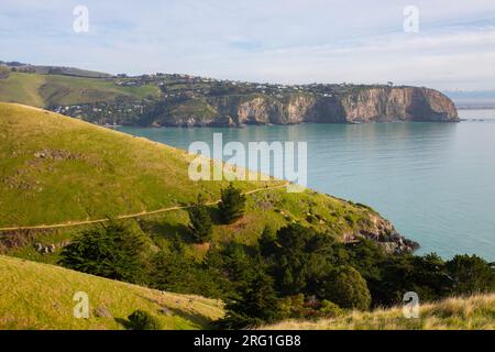 This section of the Crater Rim Walkway has something for everyone - beautiful views, open tussock land, historic gun emplacements Stock Photo