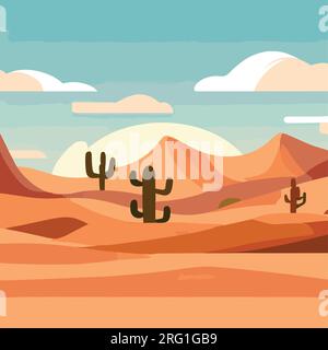 Flat vector illustration of landscape in the desert Stock Vector