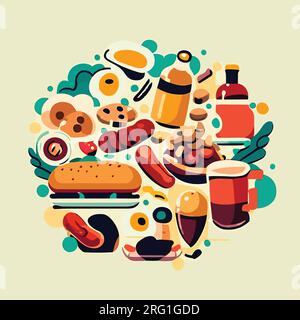 Flat vector illustration of fast food items Stock Vector