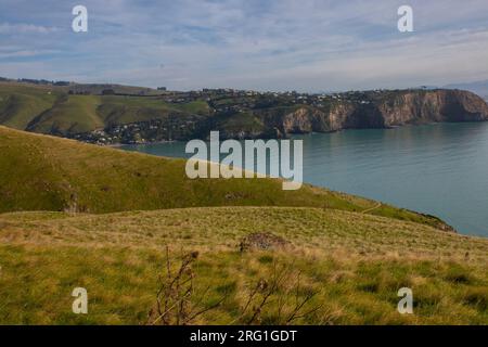 This section of the Crater Rim Walkway has something for everyone - beautiful views, open tussock land, historic gun emplacements Stock Photo