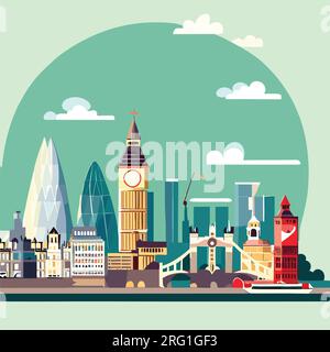 Modern flat illustration of London city skyline background Stock Vector