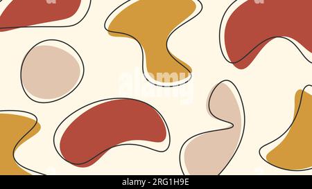 Abstract vector background with organic shapes and lines in fall colors. Minimalist contemporary art in boho style. Aesthetic horizontal backdrop Stock Vector