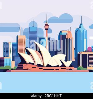 Modern flat vector illustration of Sydney city skyline background Stock Vector