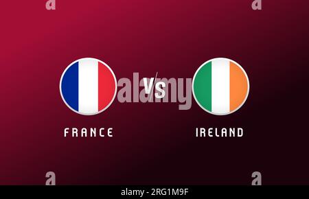 France vs Ireland flag round emblem. Football background with French and Irish national flags logo. Vector Illustration for qualifiers tournament Stock Vector