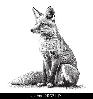 Beautiful fox sitting sketch hand drawn Vector illustration Wild animals Stock Vector