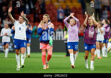 Brisbane, Australia. 07th Aug, 2023. Brisbane, Australia, August 7th 2023: Players of England applaud their fans after the FIFA Womens World Cup 2023 Round of 16 football match between England and Nigeria at Brisbane Stadium in Brisbane, Australia. (James Whitehead/SPP) Credit: SPP Sport Press Photo. /Alamy Live News Stock Photo