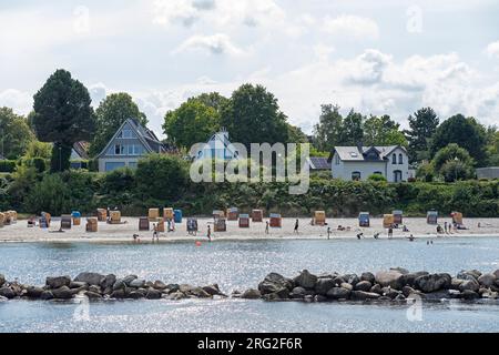 Houses, beach, Schilksee, Kiel, Schleswig-Holstein, Germany Stock Photo