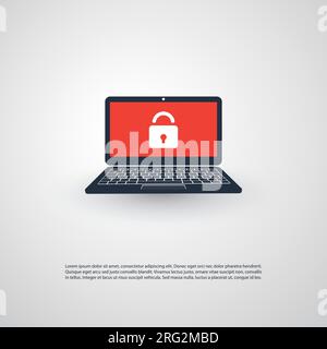 Locked Device, Encrypted Files, Lost Documents, Ransomware Attack - Virus Infection, Malware, Fraud, Spam, Phishing, Email Scam, Hacking - IT Security Stock Vector