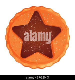 Christmas english mince pie with star top view in cartoon style isolated on white background. Holiday food, traditional pastry. Vector illustration Stock Vector