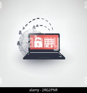 Locked Device, Encrypted Files, Lost Documents, Global Ransomware Attack - Virus Infection, Malware, Fraud, Spam, Phishing, Email Scam, Hacking - IT S Stock Vector