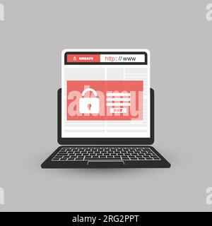 Unsafe Online Browsing - Locked Device, Encrypted Files, Lost Documents, Global Ransomware Attack - Virus Infection, Malware, Fraud, Spam, Phishing, E Stock Vector