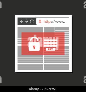 Unsafe Online Browsing - Locked Device, Encrypted Files, Lost Documents, Global Ransomware Attack - Virus Infection, Malware, Fraud, Spam, Phishing, E Stock Vector