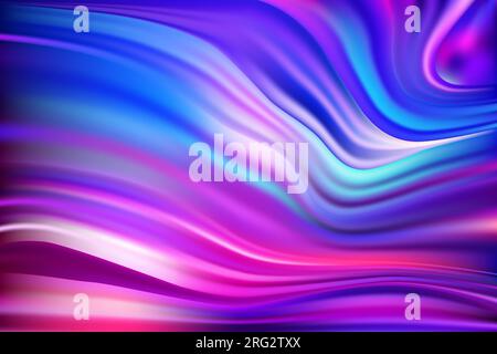 Beautiful wavy abstract purple foil hologram background with pink and blue hues. Bright color transitions. Fantasy vintage blurred backgraund. Gradien Stock Vector