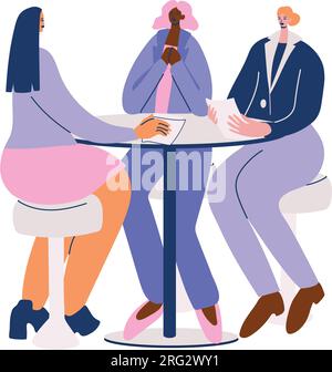 Meeting of three women in office isolated on white background. Stock Vector