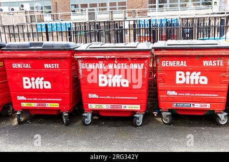 Biffa waste bins, Lincoln City, Lincolnshire, UK, England, Biffa, Biffa waste disposal, biffa bins, waste disposal company, biffa general waste, Stock Photo