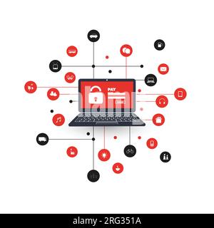 Network Vulnerability - Virus, Malware, Ransomware, Fraud, Spam, Phishing, Email Scam, Hacker Attack - IT Security Concept Design Stock Vector