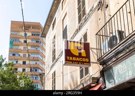 Manacor, Spain; july 21 2023: Main facade of a tobacconist's shop in the Mallorcan town of Manacor, Spain Stock Photo