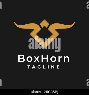 Rectangle logo design with horns minimal creative monochrome monogram symbol. Universal elegant vector sign design. Premium type of business logo. Stock Vector