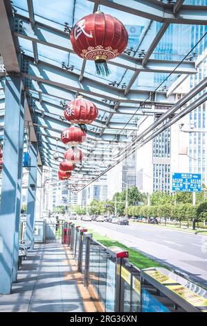 Chinese streets, transportation, tram and station Stock Photo