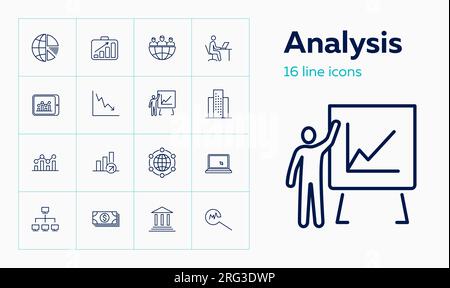 Analysis line icon set Stock Vector