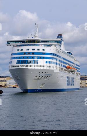 Helsinki / Finland - JULY 28, 2023. MV Silja Symphony, operated by Silja Line, arrives at Helsinki's port. Stock Photo