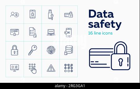 Data safety line icon set. Admin, computer Stock Vector