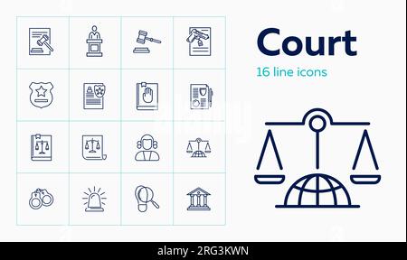 Court line icon set. Judge, courthouse Stock Vector