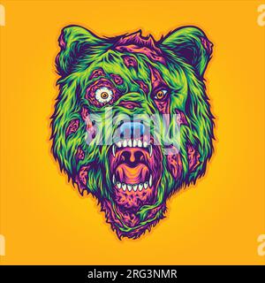 Beast scary head bear monster zombie vector illustrations for your work logo, merchandise t-shirt, stickers and label designs, poster, greeting cards Stock Vector