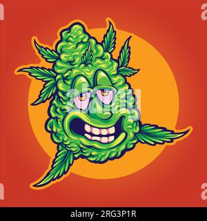 Funny hilarious herb monster cannabis bud vector illustrations for your work logo, merchandise t-shirt, stickers and label designs, poster, greeting Stock Vector